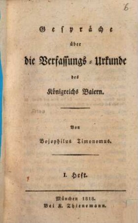 Gespräche über die Verfassungs-Urkunde des Königreichs Baiern, 1