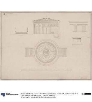 Aachen. Entwurf zum Elisenbrunnen. Querschnitt, Untersicht der Decke und Details zum Gebälk und Gitter