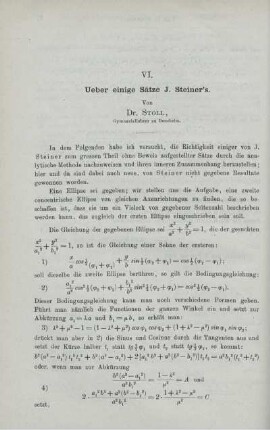 VI. Ueber einige Sätze J. Steiner's.