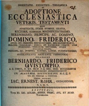 Diss. exeg.-theol. de adoptione ecclesiastica Veteris Testamenti