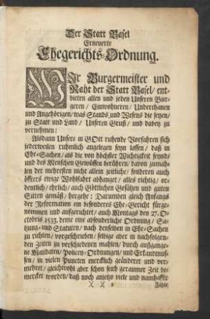 Der Stadt Basel Erneuerte Ehegerichts-Ordnung