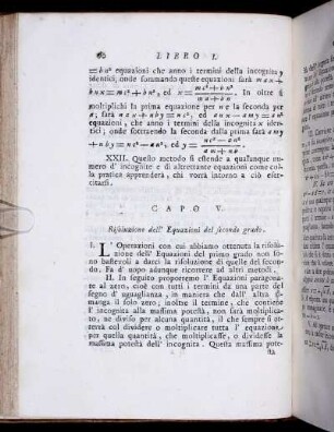 Capo V. Risoluzione del' Equazione del secondo grado.