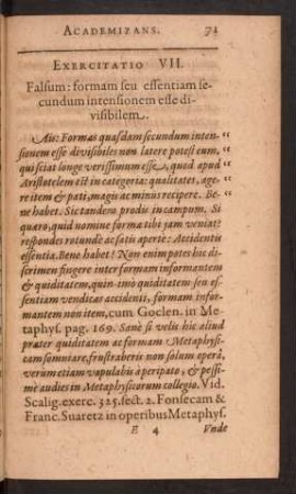 Exercitatio VII. Falsum: formam seu essentiam secundum intensionem esse divisibilem.
