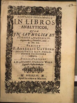 Dispvtatio Philosophica In Libros Analyticos