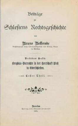 Heft 3: Beiträge zu Schlesiens Rechtsgeschichte