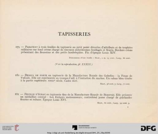 Tapisseries (Nr. 179-185)