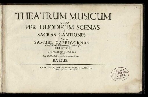 Theatrum musicum ... sacras cantiones ... Bassus