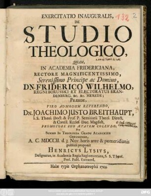 Exercitatio Inauguralis, De Studio Theologico