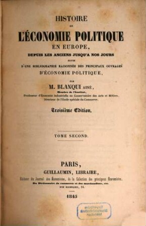 Histoire de l'économie politique en Europe, depuis les anciens jusqu'a nos jours. 2