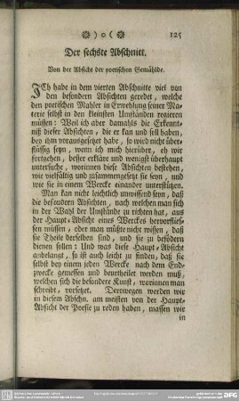 Der sechste Abschnitt. Von der Absicht der poetischen Gemählde