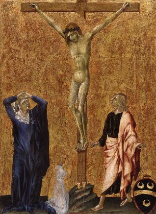 Christus am Kreuz zwischen Maria und Johannes mit einem knienden Dominikaner