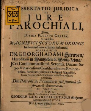 Dissertatio Juridica De Jure Parochiali