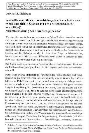 Was sollte man über die Wortbildung des Deutschen wissen (wenn man sich in Spanien mit der deutschen Sprache beschäftigt)? Zusammenfassung des Rundtischgesprächs