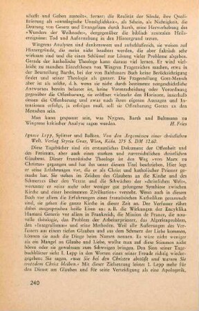 240-241 [Rezension] Lepp, Ignace, Splitter und Balken