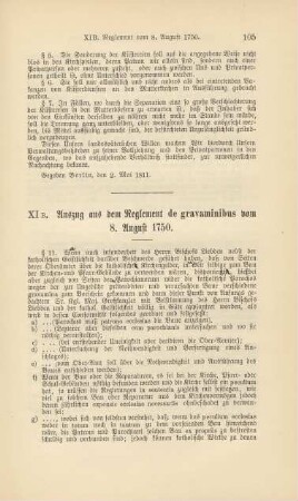 XI B. Auszug aus dem Reglement de gravaminibus vom 8. August 1750