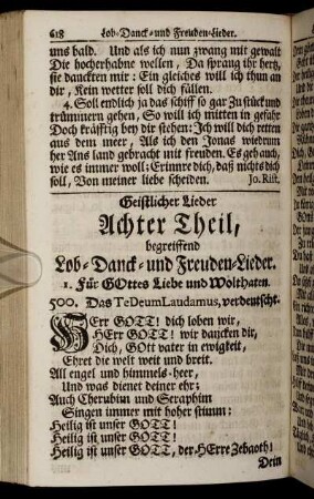 Achter Theil, begreiffend Lob- Druck- und Freuden- Lieder.