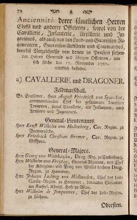 Anciennté derer sämtlichen Herren Chefs und anderer Officieren,[...] - Mondirungs-Verzeichniß der Trouppen.