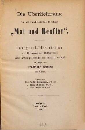 Die Überlieferung der mittelhochdeutschen Dichtung "Mai und Bêaflôr"