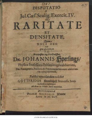 Disputatio E Iul. Caes. Scalig. Exercit. IV. De Raritate Et Densitate