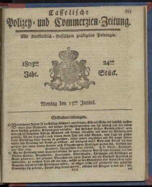 24tes Stueck, Montag den 13ten Junius 1803