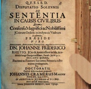 Disputatio Solennis De Sententia In Causis Civilibus