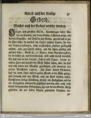 Gebeth nach der Predigt Gebeth, Welches nach der Predigt verlesen worden