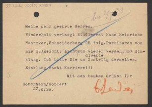 Brief an B. Schott's Söhne : 27.06.1928
