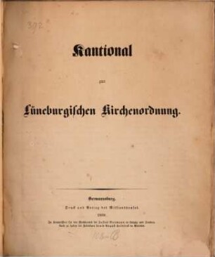 Kantional zur Lüneburgischen Kirchenordnung
