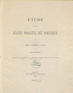 Etude sur les algues parasites des paresseux