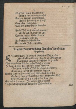 Trawer Sonnet/ auff einer Adelichen Jungfrawen Begräbnüß.