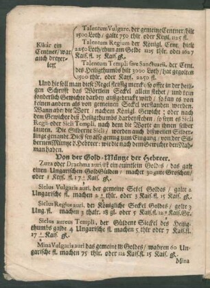 Von der Gold-Müntze der Hebreer.