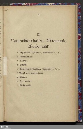II. Naturwissenschaften, Astronomie, Mathematik
