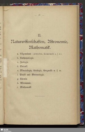 II. Naturwissenschaften, Astronomie, Mathematik