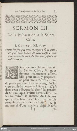 Sermon III. De la Preparation a la Sainte Cene