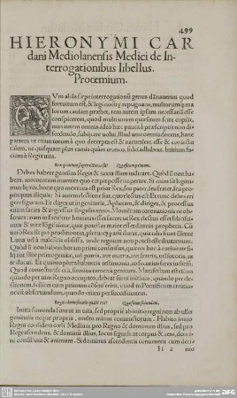 HIERONYMI CARdani Mediolanensis Medici de Interrogationibus libellus.
