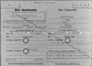 Suchdienst-Formular der Familie Trenkner (Vorderseite)