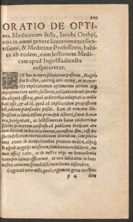 Oratio De Optima Medicorum secta ...