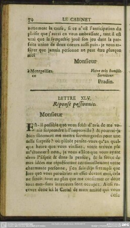 Lettre XLV. Response passionnee