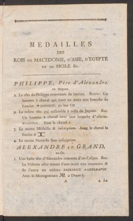 Medailles Des Rois De Macedonie, D'Asie, D'Egypte Et De Sicile &c.