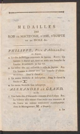 Medailles Des Rois De Macedonie, D'Asie, D'Egypte Et De Sicile &c.