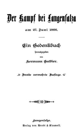Der Kampf bei Langensalza am 27.Juni 1866 : ein Gedenkbuch