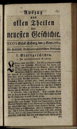 XXXVI. Stück. Coburg, den 3. Sept. 1760.