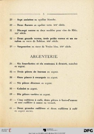 Argenterie (Nr. 34-41)