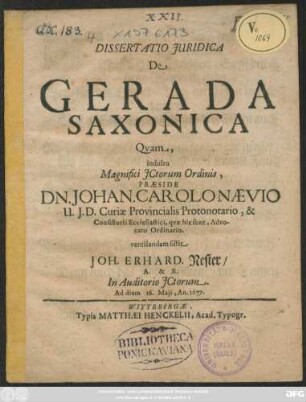 Dissertatio Iuridica De Gerada Saxonica