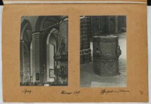 St. Georg, Wismar. Marienkirche, Wismar: Innenansicht St. Georg, Ansicht Opferstock Marienkirche (aus: Skizzen- und Fotoalbum 25)