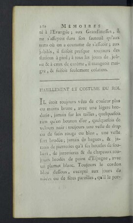 Habillement et costume du Roi.