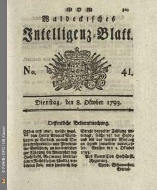 No. 41. Dienstag, den 8. Oktober 1793