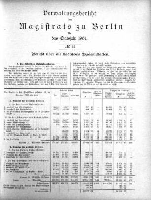 No. 21. Bericht über die städtischen Badeanstalten