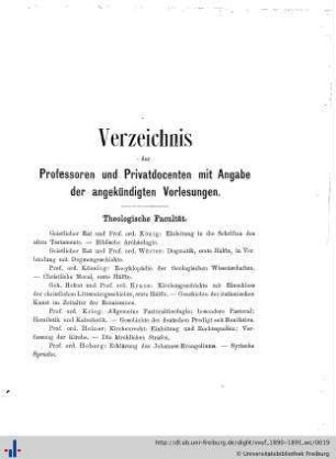 Verzeichnis der Professoren und Privatdocenten mit Angabe der angekündigten Vorlesungen.