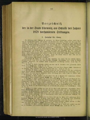 Verzeichniß der in der Stadt Chemnitz am Schlusse des Jahres 1879 vorhandenen Stiftungen